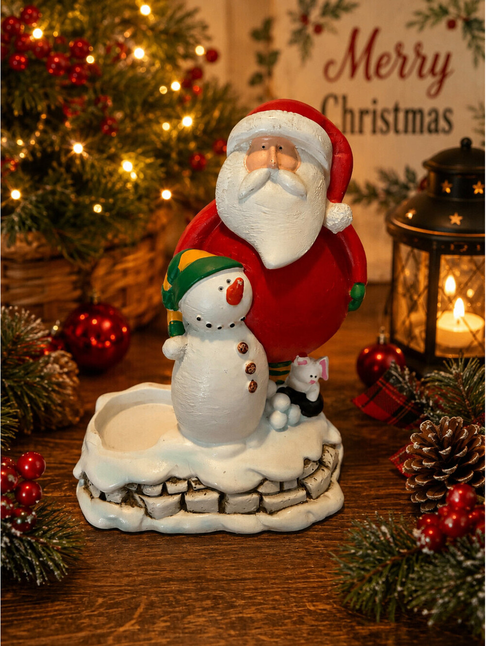 Susan Zulauf Christmas Santa Snowman Mouse Votive Tealight Candle Holder Decor